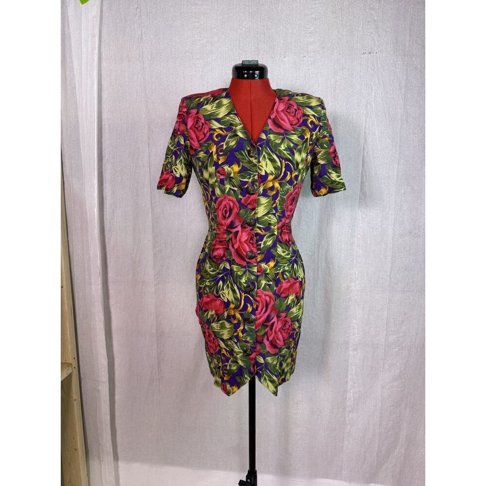 Vintage Sz 4 All That Jazz Dress Women's Dark Floral Dress 90s Goth D646